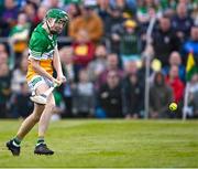 17 May 2023; Adam Screeney of Offaly shoots to score his side's first goal during the oneills.com Leinster GAA Hurling U20 Championship Final match between Offaly and Wexford at Netwatch Cullen Park in Carlow. Photo by Piaras Ó Mídheach/Sportsfile