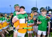17 May 2023; Adam Screeney celebrates with teammate Charlie Mitchell, 14, after their side's victory in the oneills.com Leinster GAA Hurling U20 Championship Final match between Offaly and Wexford at Netwatch Cullen Park in Carlow. Photo by Piaras Ó Mídheach/Sportsfile