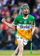 17 May 2023; Adam Screeney of Offaly celebrates after scoring a point during the oneills.com Leinster GAA Hurling U20 Championship Final match between Offaly and Wexford at Netwatch Cullen Park in Carlow. Photo by Piaras Ó Mídheach/Sportsfile