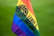 19 May 2023; A LGBT Ireland branded corner flag, a part of SSE Airtricity's LGBT Ireland Football takeover initiative, before the SSE Airtricity Men's Premier Division match between Shelbourne and St Patrick's Athletic at Tolka Park in Dublin. Photo by Stephen McCarthy/Sportsfile