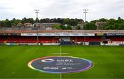 19 May 2023; A general view of Tolka Park with an LGBT Ireland flag, a part of SSE Airtricity's LGBT Ireland Football takeover initiative, before the SSE Airtricity Men's Premier Division match between Shelbourne and St Patrick's Athletic at Tolka Park in Dublin. Photo by Stephen McCarthy/Sportsfile