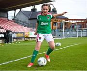 19 May 2023; Cork City mascot Grace Crowley, 12, from Carrigaline before the SSE Airtricity Men's Premier Division match between Cork City and Sligo Rovers at Turner's Cross in Cork. Photo by Stephen Marken/Sportsfile