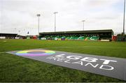 19 May 2023; LGBT Ireland pitchside branding, a part of SSE Airtricity's LGBT Ireland Football takeover initiative, before the SSE Airtricity Men's First Division match between Kerry and Bray Wanderers at Mounthawk Park in Tralee, Kerry. Photo by Michael P Ryan/Sportsfile