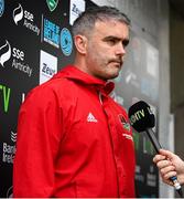 19 May 2023; Cork City assistant manager Richie Holland speaks to LOI TV before the SSE Airtricity Men's Premier Division match between Cork City and Sligo Rovers at Turner's Cross in Cork. Photo by Stephen Marken/Sportsfile
