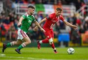 19 May 2023; Kailin Barlow of Sligo Rovers in action against Aaron Bolger of Cork City during the SSE Airtricity Men's Premier Division match between Cork City and Sligo Rovers at Turner's Cross in Cork. Photo by Stephen Marken/Sportsfile