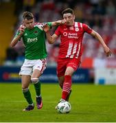 19 May 2023; Reece Hutchinson of Sligo Rovers in action against Joseph O’Brien-Whitmarsh of Cork City during the SSE Airtricity Men's Premier Division match between Cork City and Sligo Rovers at Turner's Cross in Cork. Photo by Stephen Marken/Sportsfile