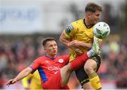 19 May 2023; John Ross Wilson of Shelbourne in action against Anto Breslin of St Patrick's Athletic during the SSE Airtricity Men's Premier Division match between Shelbourne and St Patrick's Athletic at Tolka Park in Dublin. Photo by Stephen McCarthy/Sportsfile