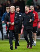 19 May 2023; Cork City sporting director Liam Buckley, left, and Liam Kearney, Cork City head of academy during the SSE Airtricity Men's Premier Division match between Cork City and Sligo Rovers at Turner's Cross in Cork. Photo by Stephen Marken/Sportsfile