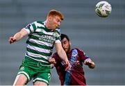 19 May 2023; Rory Gaffney of Shamrock Rovers in action against Ryan Brennan of Drogheda United during the SSE Airtricity Men's Premier Division match between Shamrock Rovers and Drogheda United at Tallaght Stadium in Dublin. Photo by Piaras Ó Mídheach/Sportsfile