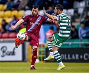 19 May 2023; Ryan Brennan of Drogheda United in action against Richie Towell of Shamrock Rovers during the SSE Airtricity Men's Premier Division match between Shamrock Rovers and Drogheda United at Tallaght Stadium in Dublin. Photo by Piaras Ó Mídheach/Sportsfile