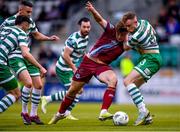 19 May 2023; Sean Hoare of Shamrock Rovers in action against Freddie Draper of Drogheda Unitedduring the SSE Airtricity Men's Premier Division match between Shamrock Rovers and Drogheda United at Tallaght Stadium in Dublin. Photo by Piaras Ó Mídheach/Sportsfile