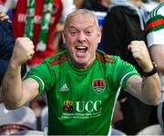 19 May 2023; A Cork City supporter celebrates after the SSE Airtricity Men's Premier Division match between Cork City and Sligo Rovers at Turner's Cross in Cork. Photo by Stephen Marken/Sportsfile
