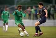 19 May 2023; Samuel Aladesanusi of Kerry FC in action against Luka Lovic of Bray Wanderers during the SSE Airtricity Men's First Division match between Kerry and Bray Wanderers at Mounthawk Park in Tralee, Kerry. Photo by Michael P Ryan/Sportsfile