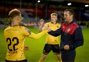 19 May 2023; St Patrick's Athletic interim manager Jon Daly and Sam Curtis after the SSE Airtricity Men's Premier Division match between Shelbourne and St Patrick's Athletic at Tolka Park in Dublin. Photo by Stephen McCarthy/Sportsfile