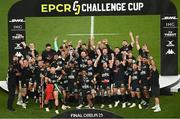 19 May 2023; The RC Toulon players celebrate with the Challenge Cup after the EPCR Challenge Cup Final match between Glasgow Warriors and RC Toulon at Aviva Stadium in Dublin. Photo by Harry Murphy/Sportsfile