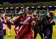 19 May 2023; Emmanuel Adegboyega of Drogheda United celebrates after his side's victory in the SSE Airtricity Men's Premier Division match between Shamrock Rovers and Drogheda United at Tallaght Stadium in Dublin. Photo by Piaras Ó Mídheach/Sportsfile