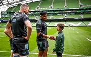 19 May 2023; Ross Molony and Michael Ala'alatoa with Luke Skelly during a Leinster Rugby captain's run at the Aviva Stadium in Dublin. Photo by Harry Murphy/Sportsfile