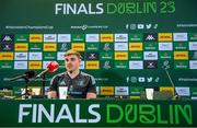 19 May 2023; Garry Ringrose during a Leinster Rugby media conference at the Aviva Stadium in Dublin. Photo by Harry Murphy/Sportsfile