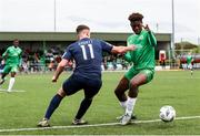 19 May 2023; Samuel Aladesanusi of Kerry FC in action against Gerard Shortt of Bray Wanderers during the SSE Airtricity Men's First Division match between Kerry and Bray Wanderers at Mounthawk Park in Tralee, Kerry. Photo by Michael P Ryan/Sportsfile