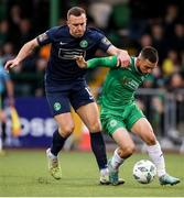 19 May 2023; Leo Gaxha of Kerry FC in action against Darren Craven of Bray Wanderers during the SSE Airtricity Men's First Division match between Kerry and Bray Wanderers at Mounthawk Park in Tralee, Kerry. Photo by Michael P Ryan/Sportsfile