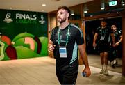 20 May 2023; Caelan Doris of Leinster arrives before the Heineken Champions Cup Final match between Leinster and La Rochelle at Aviva Stadium in Dublin. Photo by Harry Murphy/Sportsfile