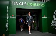 20 May 2023; Ciarán Frawley of Leinster walks the pitch before the Heineken Champions Cup Final match between Leinster and La Rochelle at Aviva Stadium in Dublin. Photo by Harry Murphy/Sportsfile