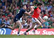 20 May 2023; Pádraig O’Hora of Mayo in action against Paul Geaney of Kerry during the GAA Football All-Ireland Senior Championship Round 1 match between Kerry and Mayo at Fitzgerald Stadium in Killarney, Kerry. Photo by Piaras Ó Mídheach/Sportsfile