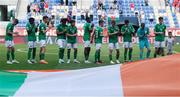 20 May 2023; Republic of Ireland players before the UEFA European U17 Championship Final Tournament match between Republic of Ireland and Wales at Pancho Aréna in Felcsút, Hungary. Photo by David Balogh/Sportsfile