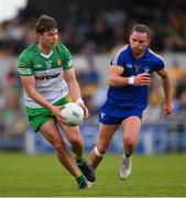 20 May 2023; Conor O'Donnell of Donegal in action against Cian O'Dea of Clare during the GAA Football All-Ireland Senior Championship Round 1 match between Clare and Donegal at Cusack Park in Ennis, Clare. Photo by Ray McManus/Sportsfile