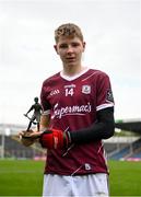 20 May 2023; Jason Rabbitte of Galway with the Electric Ireland Player of the Match award following his performance in the Electric Ireland GAA Hurling All-Ireland Minor Championship Semi-Final match between Galway and Cork at FBD Semple Stadium in Thurles, Tipperary. Photo by Stephen Marken/Sportsfile