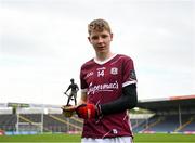 20 May 2023; Jason Rabbitte of Galway with the Electric Ireland Player of the Match award following his performance in the Electric Ireland GAA Hurling All-Ireland Minor Championship Semi-Final match between Galway and Cork at FBD Semple Stadium in Thurles, Tipperary. Photo by Stephen Marken/Sportsfile