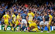 20 May 2023; Hugo Keenan, 15, and Garry Ringrose, right, of Leinster celebrate a turnover during the Heineken Champions Cup Final match between Leinster and La Rochelle at Aviva Stadium in Dublin. Photo by Brendan Moran/Sportsfile
