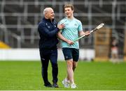 20 May 2023; Dublin Manager Micheál Donoghue, left, with Cian O'Sullivan of Dublin before the Leinster GAA Hurling Senior Championship Round 4 match between Kilkenny and Dublin at UPMC Nowlan Park in Kilkenny. Photo by Michael P Ryan/Sportsfile