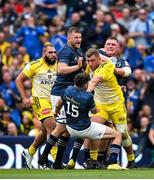 20 May 2023; Pierre Bourgarit of La Rochelle is tackled by Hugo Keenan of Leinster during the Heineken Champions Cup Final match between Leinster and La Rochelle at Aviva Stadium in Dublin. Photo by Brendan Moran/Sportsfile