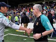 20 May 2023; Mayo manager Kevin McStay, right, shakes hands with Kerry manager Jack O'Connor after the GAA Football All-Ireland Senior Championship Round 1 match between Kerry and Mayo at Fitzgerald Stadium in Killarney, Kerry. Photo by Piaras Ó Mídheach/Sportsfile