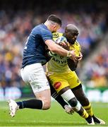 20 May 2023; Raymond Rhule of La Rochelle is tackled by Robbie Henshaw of Leinster during the Heineken Champions Cup Final match between Leinster and La Rochelle at Aviva Stadium in Dublin. Photo by Brendan Moran/Sportsfile