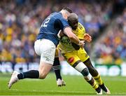 20 May 2023; Raymond Rhule of La Rochelle is tackled by Robbie Henshaw of Leinster during the Heineken Champions Cup Final match between Leinster and La Rochelle at Aviva Stadium in Dublin. Photo by Brendan Moran/Sportsfile
