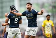 20 May 2023; Ross Byrne of Leinster celebrates winning a penalty during the Heineken Champions Cup Final match between Leinster and La Rochelle at Aviva Stadium in Dublin. Photo by Ramsey Cardy/Sportsfile
