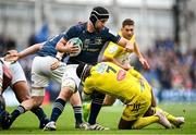 20 May 2023; Caelan Doris of Leinster is tackled by Levani Botia of La Rochelle during the Heineken Champions Cup Final match between Leinster and La Rochelle at Aviva Stadium in Dublin. Photo by Ramsey Cardy/Sportsfile