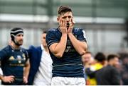 20 May 2023; Ross Byrne of Leinster reacts after the Heineken Champions Cup Final match between Leinster and La Rochelle at Aviva Stadium in Dublin. Photo by Ramsey Cardy/Sportsfile