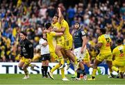 20 May 2023; La Rochelle players celebrate victory after the Heineken Champions Cup Final match between Leinster and La Rochelle at Aviva Stadium in Dublin. Photo by Brendan Moran/Sportsfile