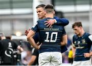 20 May 2023; Jonathan Sexton of Leinster consoles Ross Byrne after the Heineken Champions Cup Final match between Leinster and La Rochelle at Aviva Stadium in Dublin. Photo by Ramsey Cardy/Sportsfile