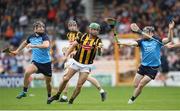 20 May 2023; Tommy Walsh of Kilkenny in action against Séan Currie, left, and Cian O'Sullivan of Dublin during the Leinster GAA Hurling Senior Championship Round 4 match between Kilkenny and Dublin at UPMC Nowlan Park in Kilkenny. Photo by Michael P Ryan/Sportsfile