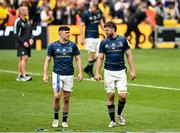 20 May 2023; Jimmy O'Brien, left, and Caelan Doris of Leinster after the Heineken Champions Cup Final match between Leinster and La Rochelle at Aviva Stadium in Dublin. Photo by Brendan Moran/Sportsfile