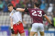 20 May 2023; Conor Meyler of Tyrone and Robert Finnerty of Galway during the GAA Football All-Ireland Senior Championship Round 1 match between Galway and Tyrone at Pearse Stadium in Galway. Photo by Ray Ryan/Sportsfile