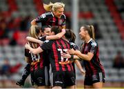 20 May 2023; Mia Dodd of Bohemians, left, celebrates with teammates after scoring their side's first goal during the SSE Airtricity Women's Premier Division match between Bohemians and Athlone Town at Dalymount Park in Dublin. Photo by Seb Daly/Sportsfile