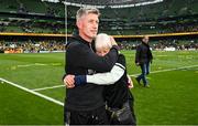20 May 2023; La Rochelle head coach Ronan O'Gara, with his mum Joan, after the Heineken Champions Cup Final match between Leinster and La Rochelle at Aviva Stadium in Dublin. Photo by Ramsey Cardy/Sportsfile