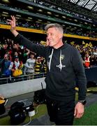 20 May 2023; La Rochelle head coach Ronan O'Gara celebrates after the Heineken Champions Cup Final match between Leinster and La Rochelle at Aviva Stadium in Dublin. Photo by Ramsey Cardy/Sportsfile