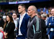 20 May 2023; Leinster senior coach Stuart Lancaster, right, and Jonathan Sexton after the Heineken Champions Cup Final match between Leinster and La Rochelle at Aviva Stadium in Dublin. Photo by Harry Murphy/Sportsfile