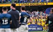 20 May 2023; Leinster players watch as La Rochelle lift the trophy after the Heineken Champions Cup Final match between Leinster and La Rochelle at Aviva Stadium in Dublin. Photo by Ramsey Cardy/Sportsfile